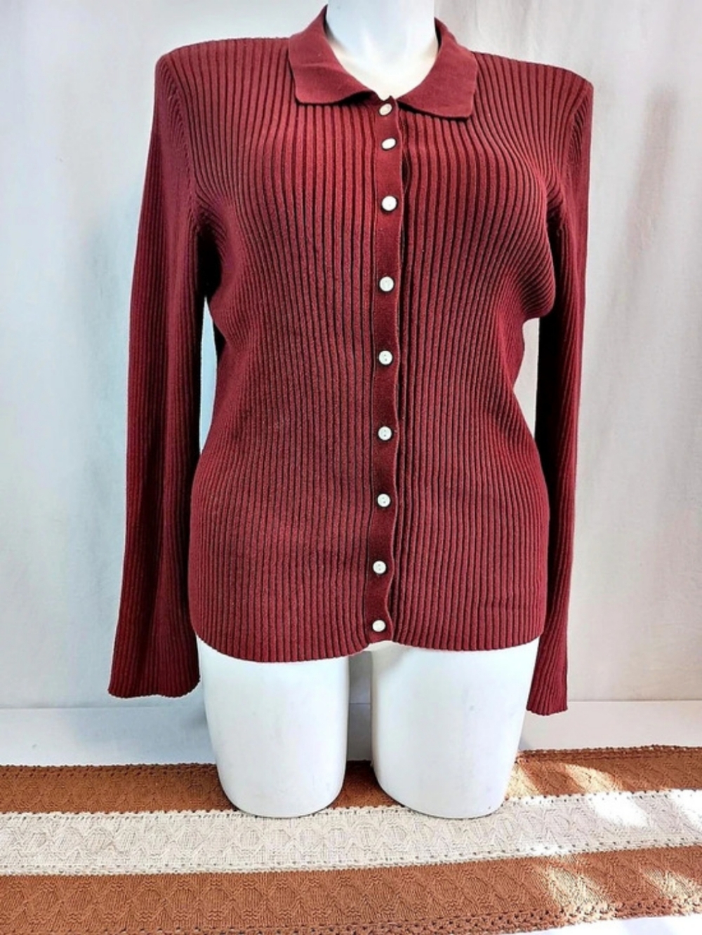 Women's Size XL 100% Cotton Ribbed Knit Sweater